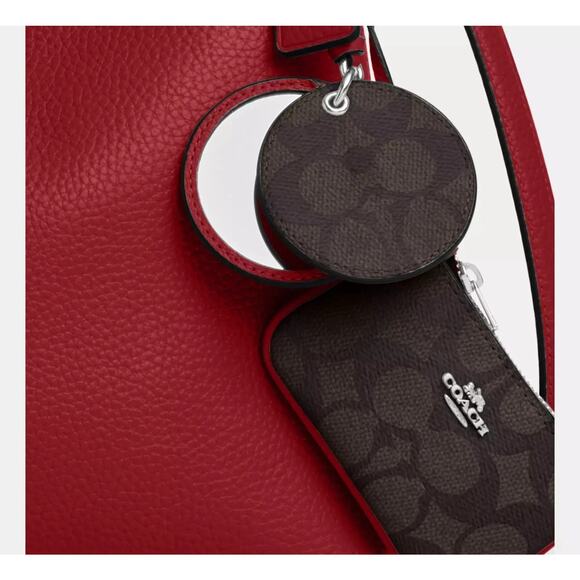 Last 1 ‼️Coach CBI94 Laurel Shoulder Bag Mirror Charm Pouch Dark Cardinal/Walnut - Picture 9 of 12